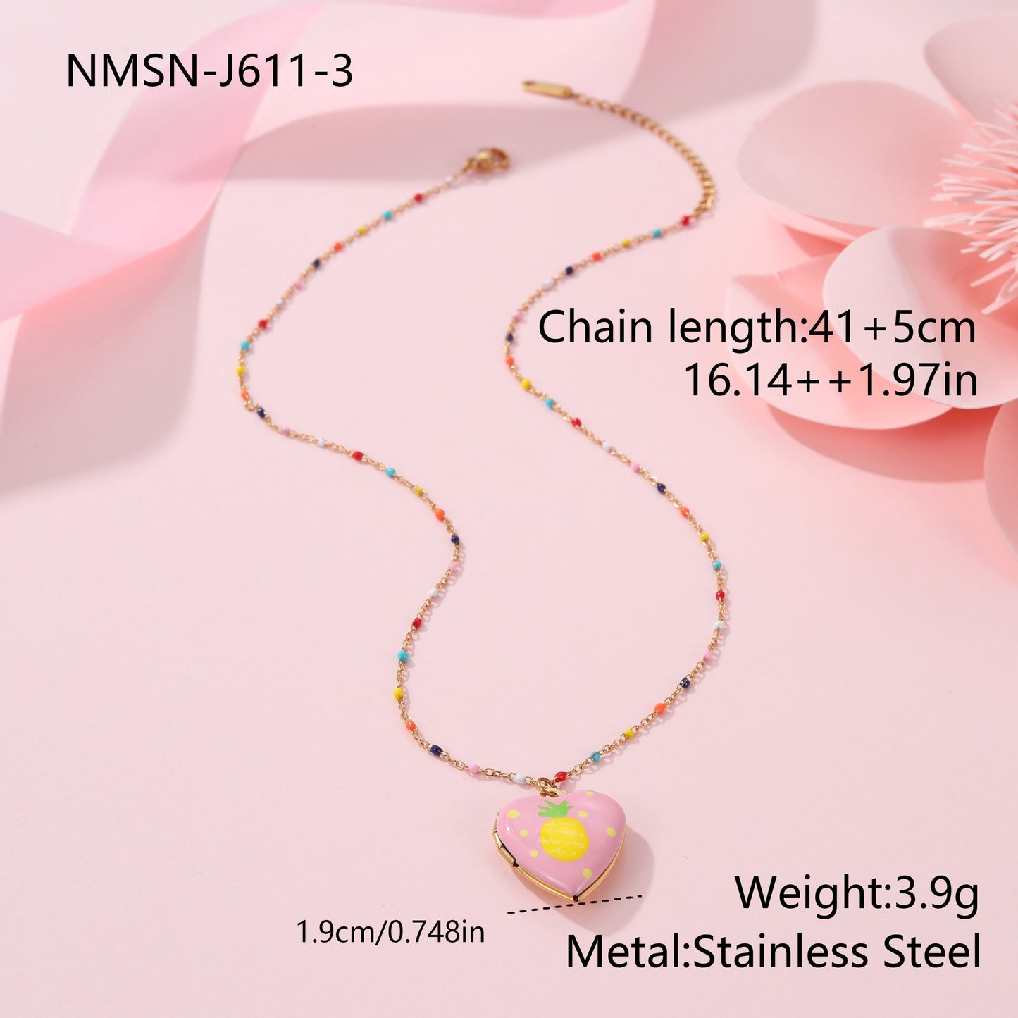 Cute Dopamine-Inspired Heart and Fruit Pendant Necklace in Stainless Steel with Gold Plating, Fashionable Minimalist Jewelry for Women