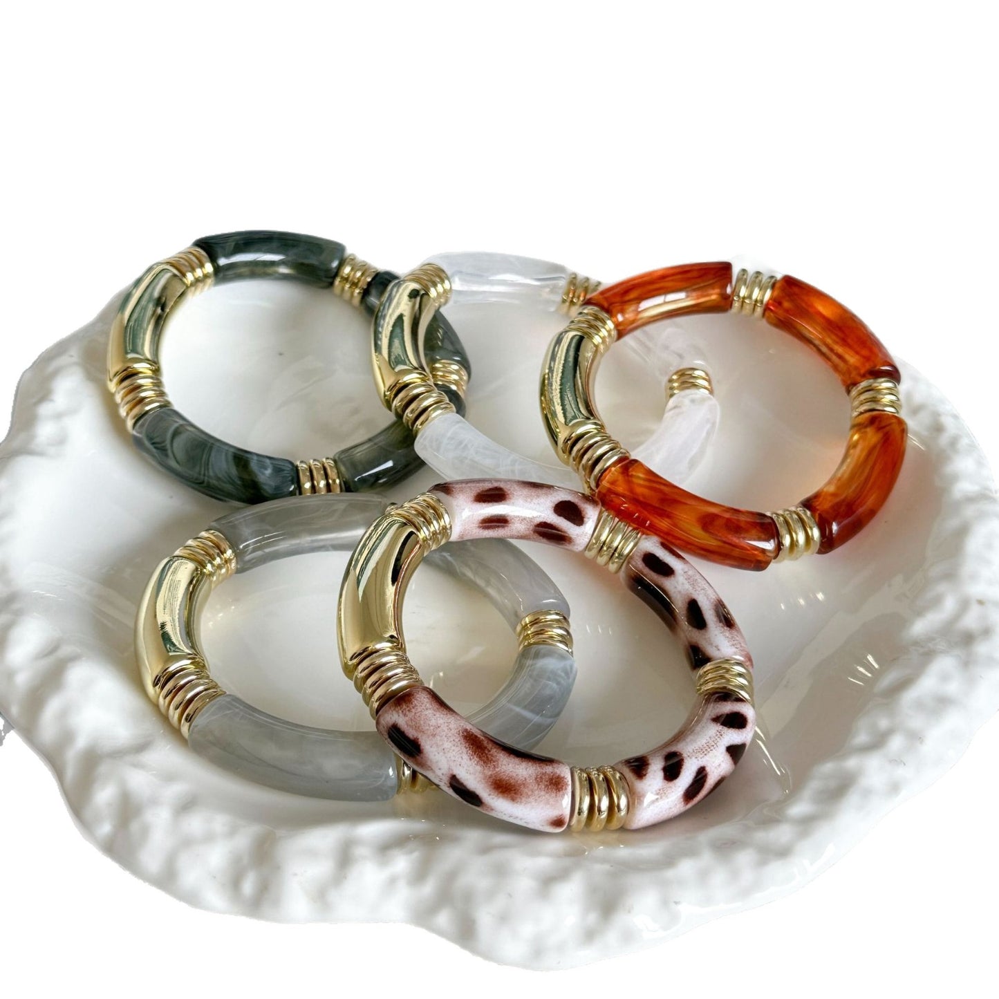Bracciale tubolare curvo geometrico vintage placcato in acrilico