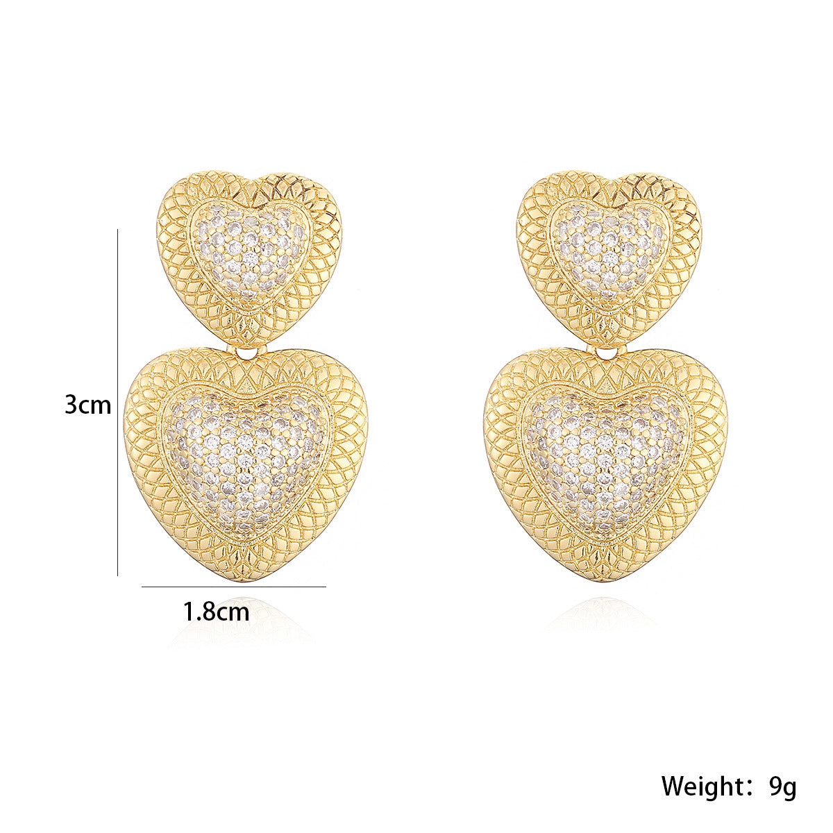 Minimalist Heart-Shaped Copper Earrings with 18K Gold Plating and Zircon Accents for Women