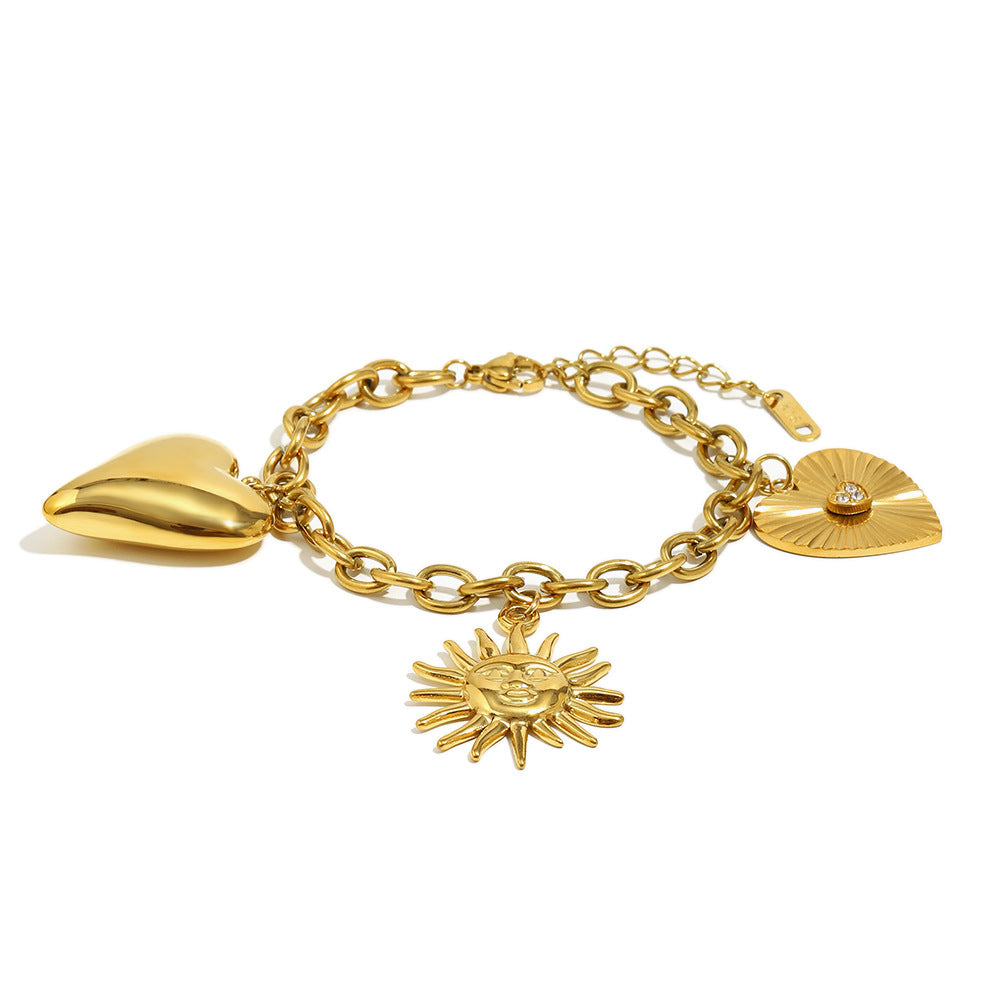 Fashionable Minimalist Geometric Stainless Steel Plated 18K Gold Sun Pendant O-Chain Bracelet for Women