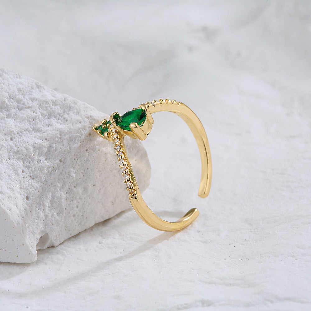 Anello aperto da donna stile INS, geometrico, in ottone placcato oro vero e zirconi micro-incastonati