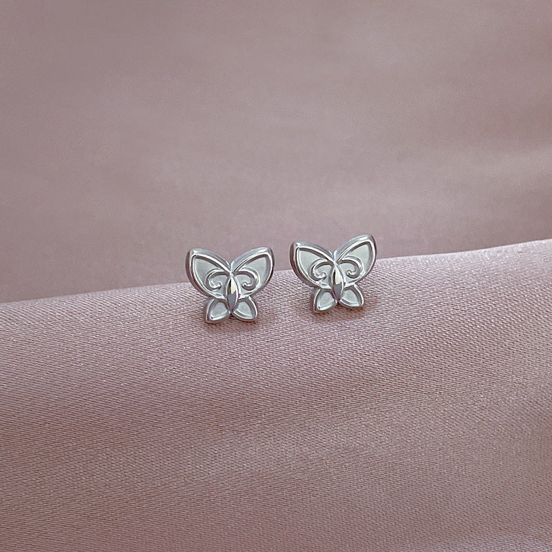 Vintage Minimalist Butterfly-Shaped Titanium Steel Earrings with Plated Finish for Women, Geometric Design and Cosmic Natural Aesthetic
