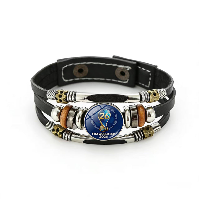 Bracciale Unisex Geometrico Rotondo in Pelle Placcato Multistrato di Tendenza