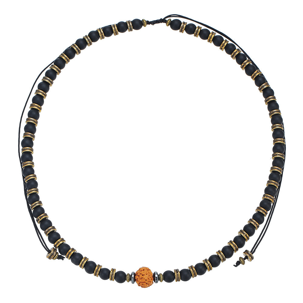 Hip-hop Bohemian Geometric Round Matte Acrylic Men's Beaded Necklace with Stone Pendant