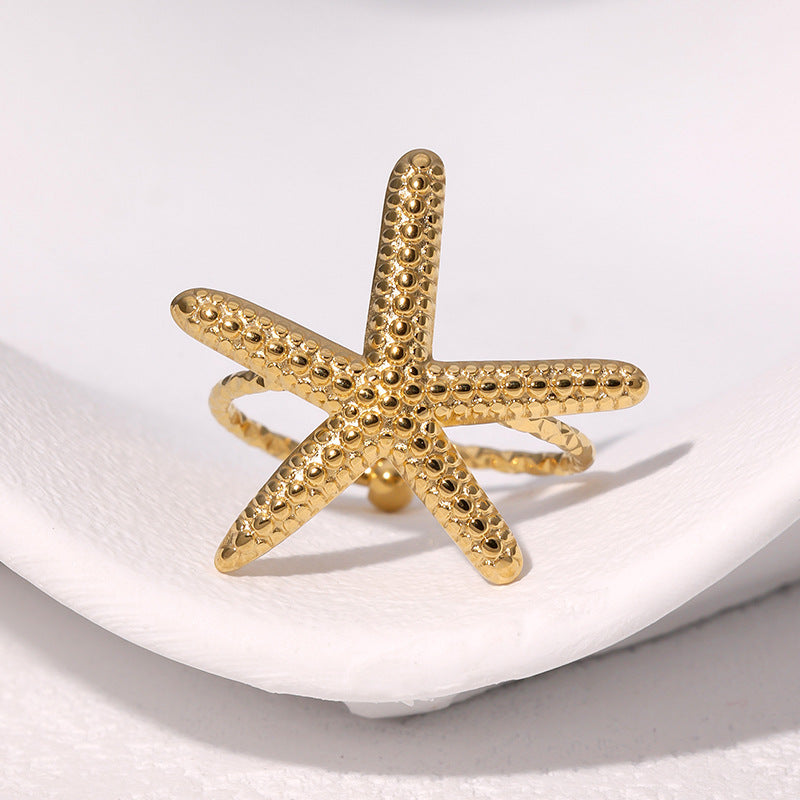 Minimalist Star-Shaped Stainless Steel Ring with Plating Finish for Women