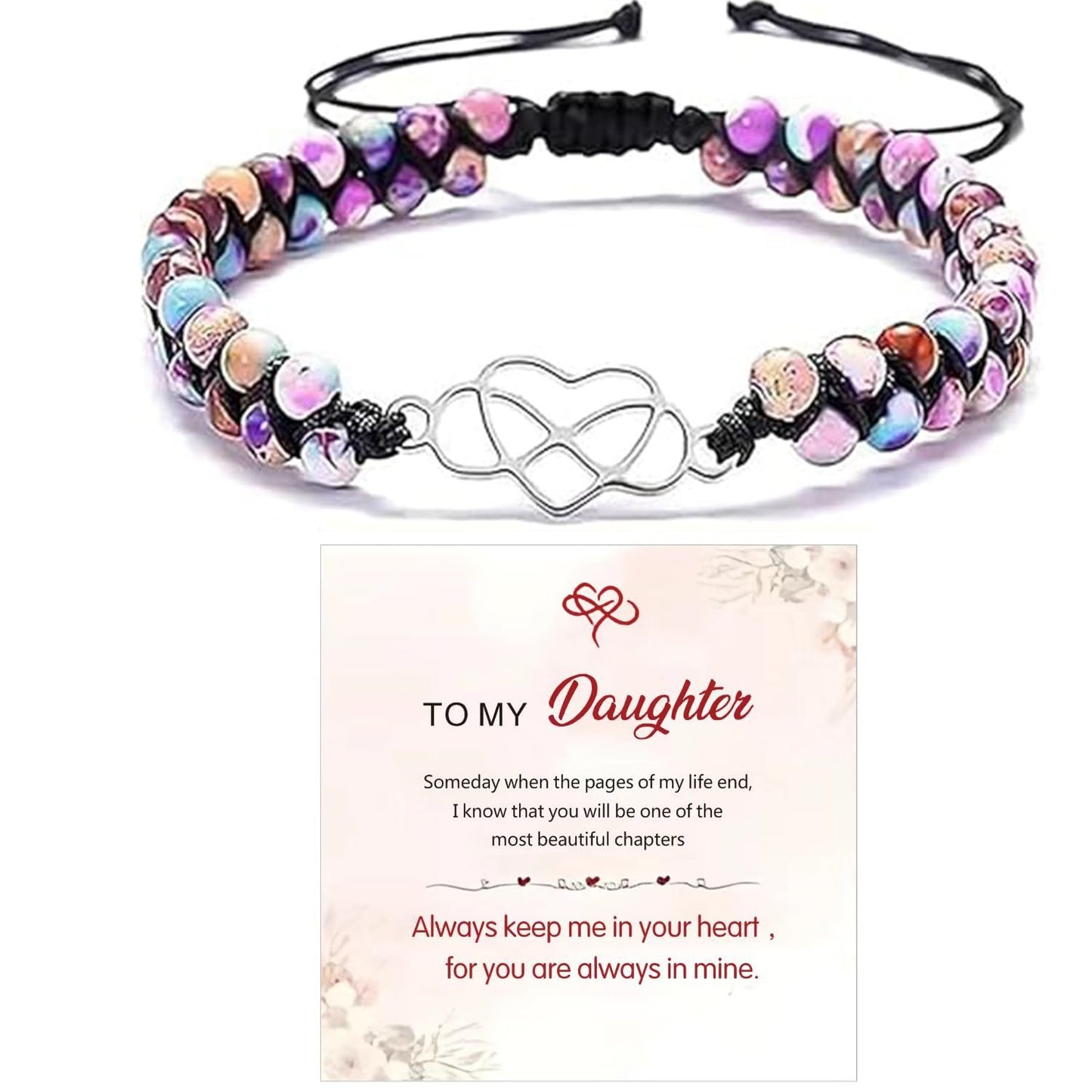 Handmade Double Layer Heart Shape Gemstone Beaded Bracelet Unisex Fashion Jewelry