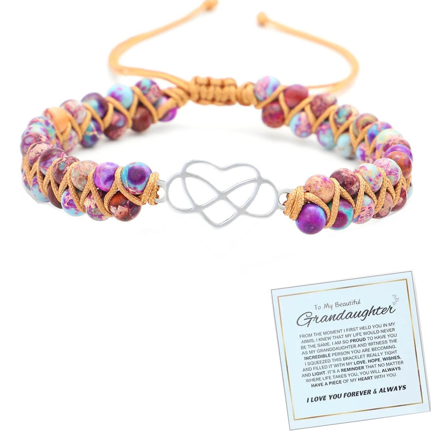 Handmade Double Layer Heart Shape Gemstone Beaded Bracelet Unisex Fashion Jewelry