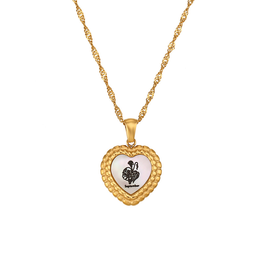Collar minimalista de acero inoxidable con forma de corazón, chapado en oro de 18 quilates y colgante de concha para mujer