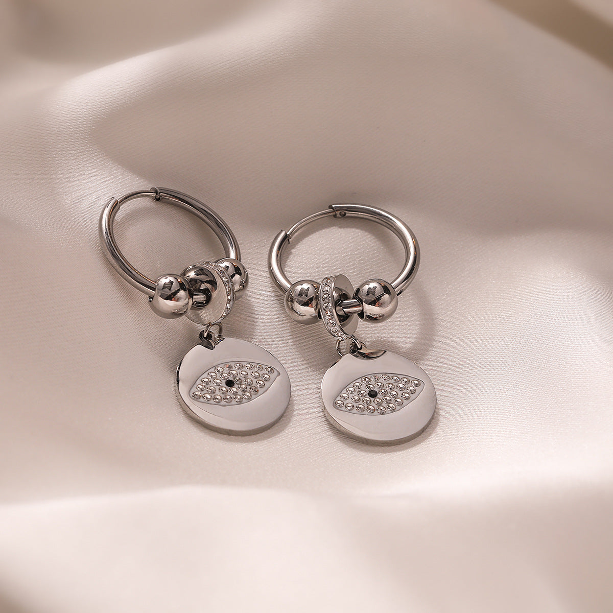 Minimalist Geometric Titanium Steel Earrings with Gold Plating and Zircon Evil Eye Design for Women