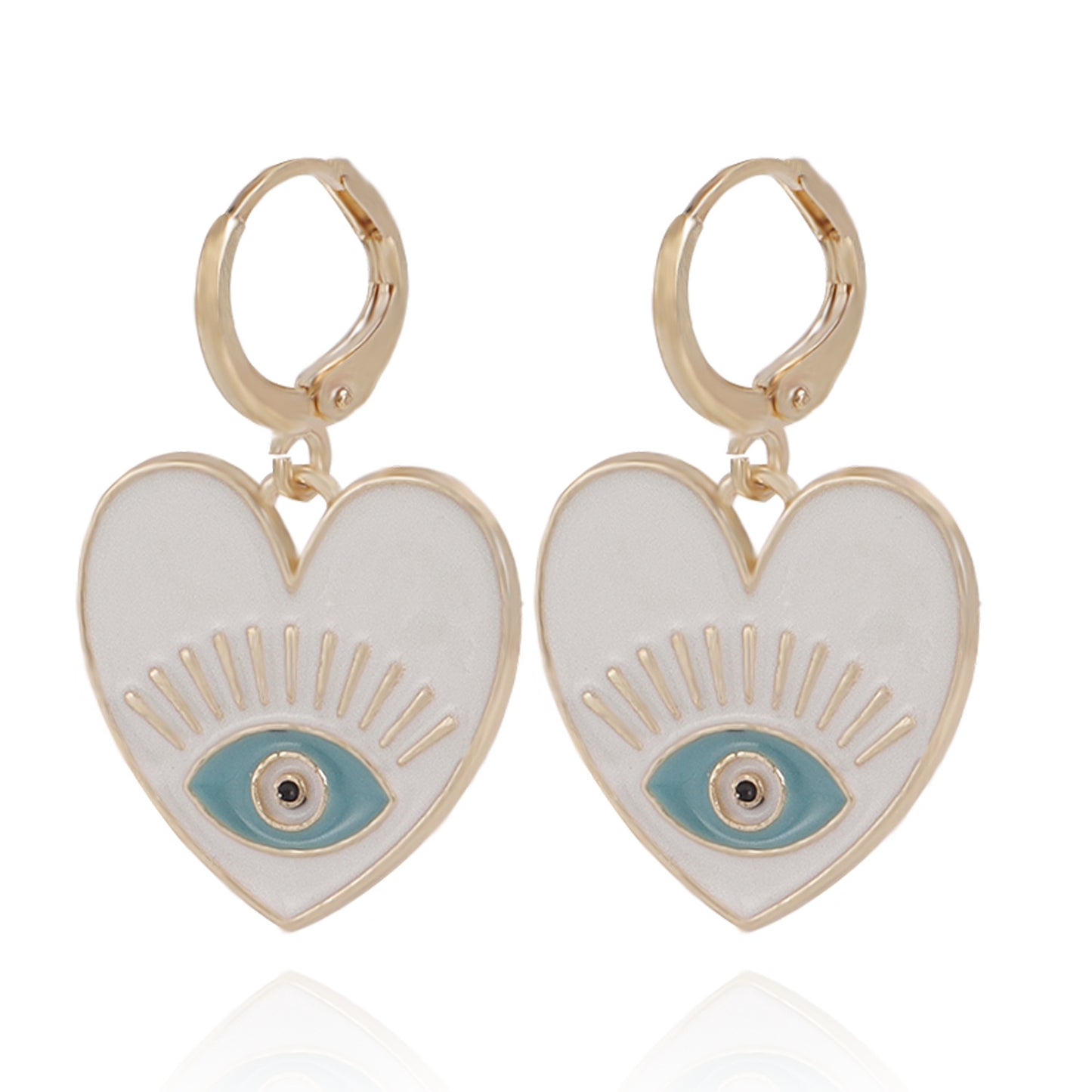 Pendientes Dulces en Forma de Corazón de Ojo de Demonio de Aleación con Acabado Galvanizado para Mujer