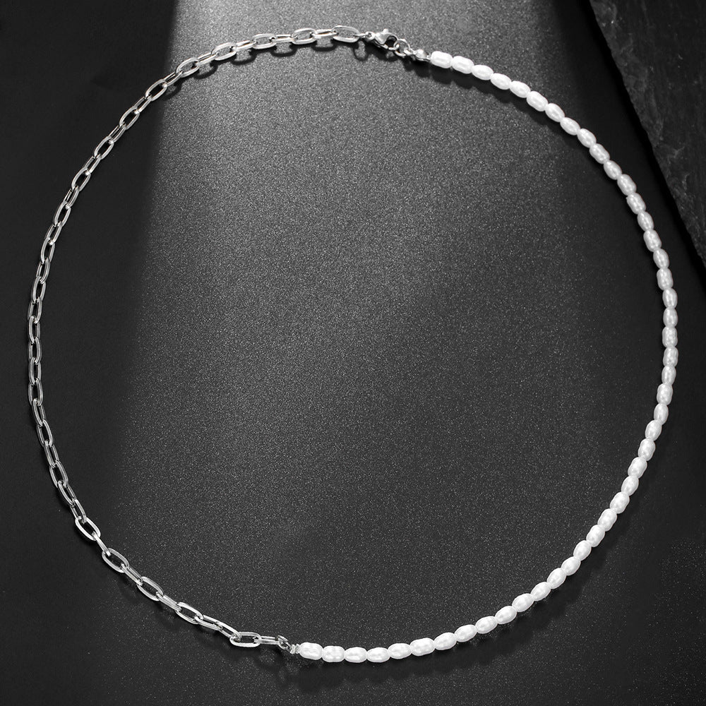 French Style Green Crystal Imitation Pearl Geometric Ball Chain Necklace for Unisex