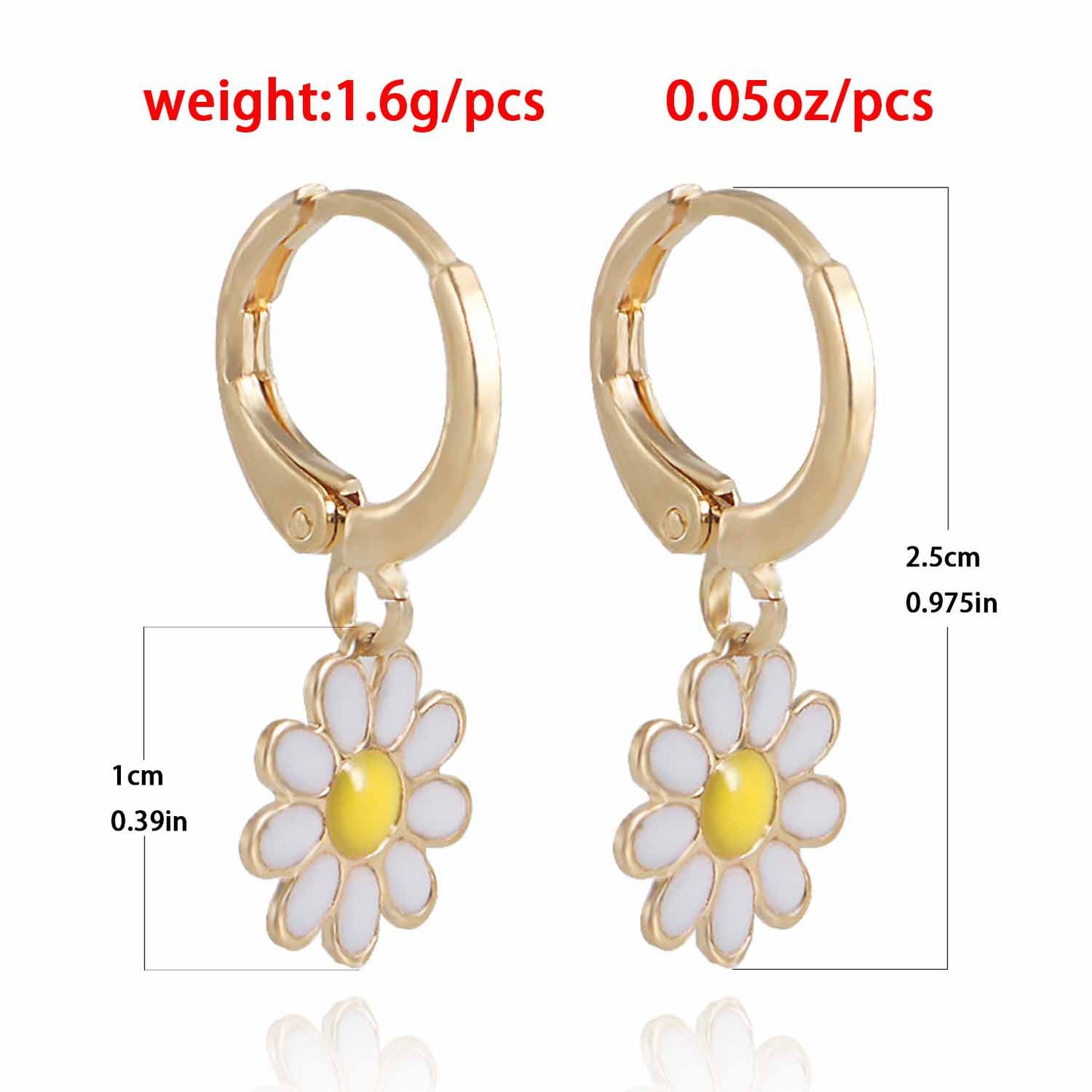 Pendientes minimalistas de aleación con baño de oro, esmaltados con diseño de flor geométrica para mujer