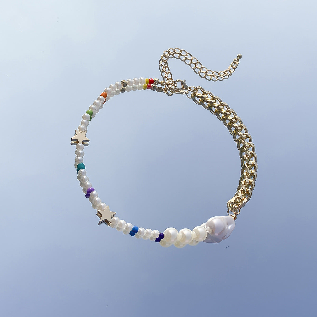 Bohemian Floral Letter Daisy Imitation Pearl Beaded Choker Necklace for Women
