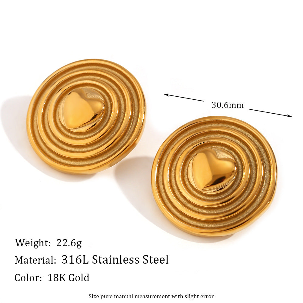 Vintage French-Style Geometric Stainless Steel Earrings with 18K Gold Plating for Women