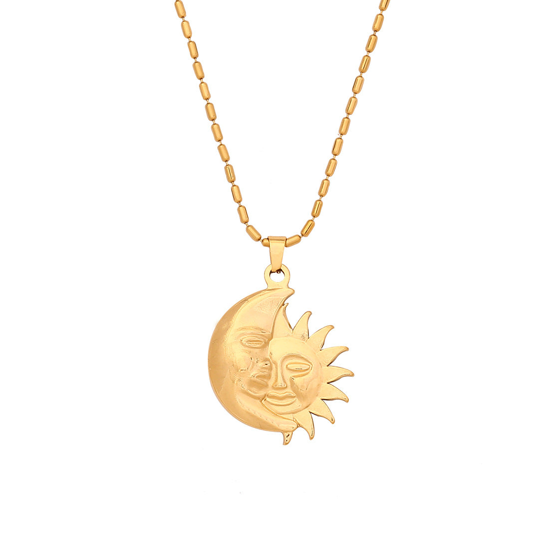 Heart-Shaped Sun Pendant Necklace in Stainless Steel for Women with Romantic and Playful Design