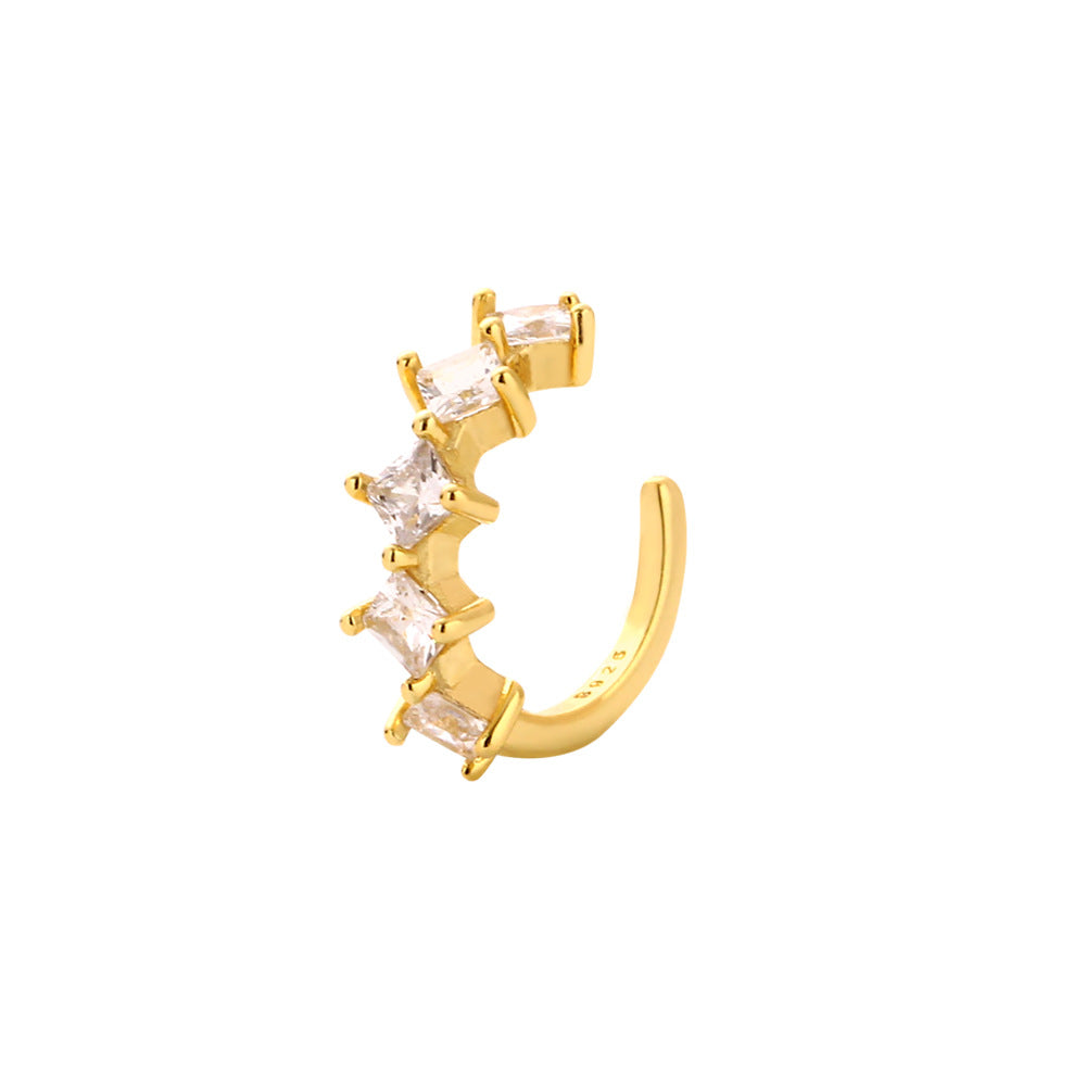 Sweet Streetwear 925 Sterling Silver Geometric Diamond Inlay Ear Cuff for Women and Men