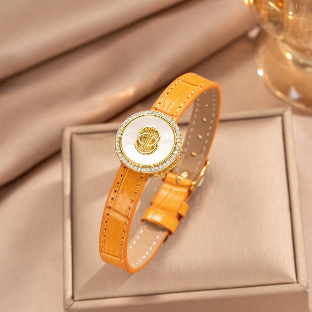 Minimalist Geometric Stainless Steel Buckle Bracelet with Genuine Leather Band for Women and Men