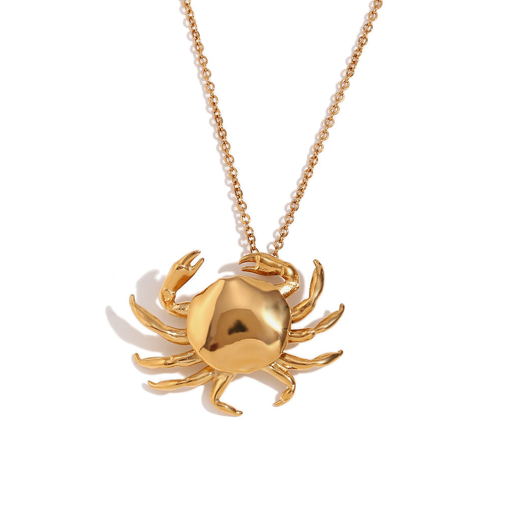 Elegante collar con colgante de cangrejo para mujer en acero inoxidable con baño de oro de 18 quilates