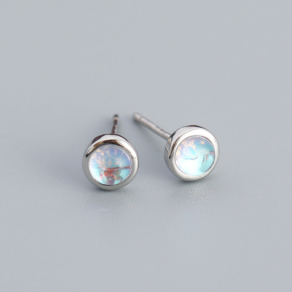 Minimalist Geometric S925 Sterling Silver Stud Earrings with Agate and Turquoise Accents