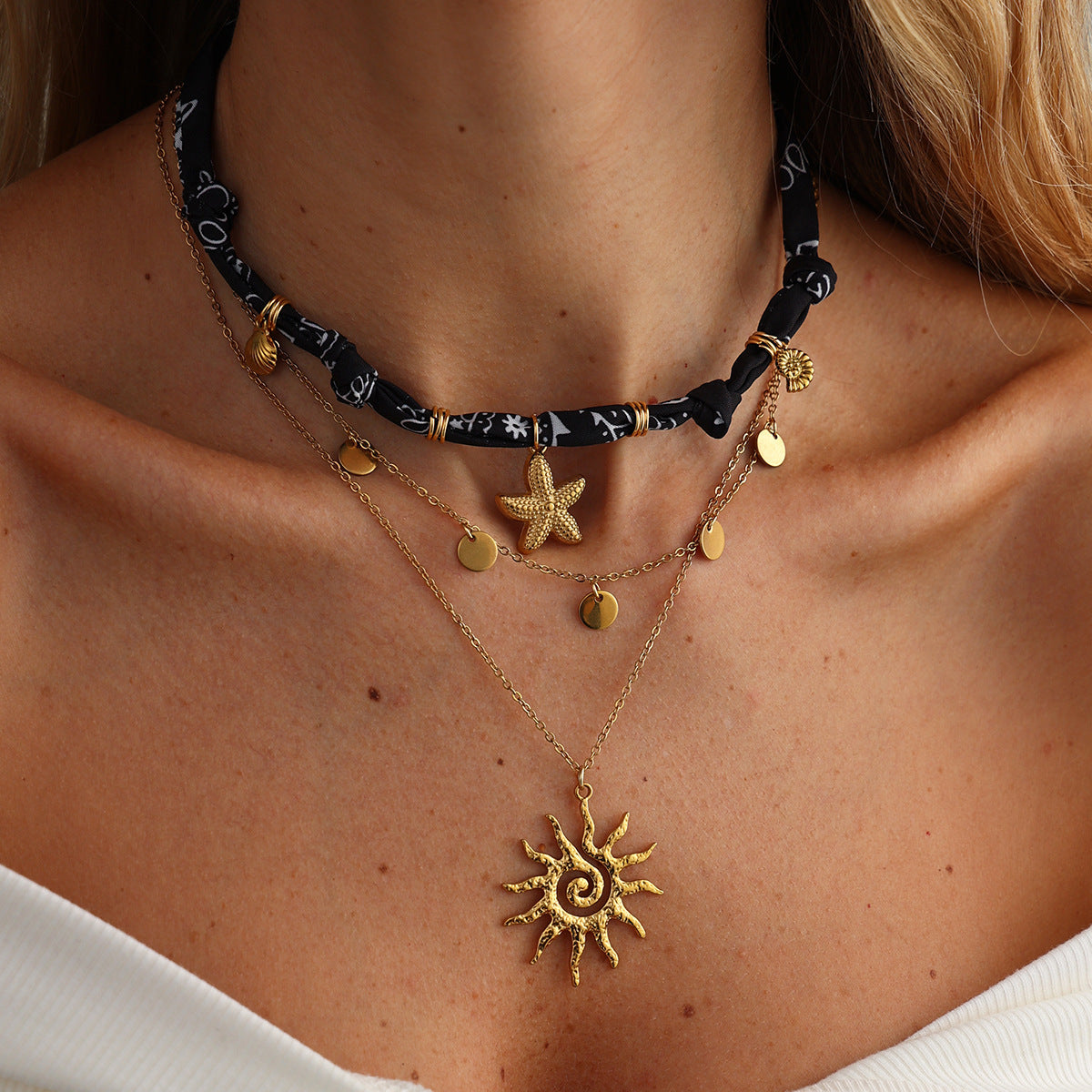 Casual Stainless Steel PVD Animal Shell Starfish Pendant Necklace for Women