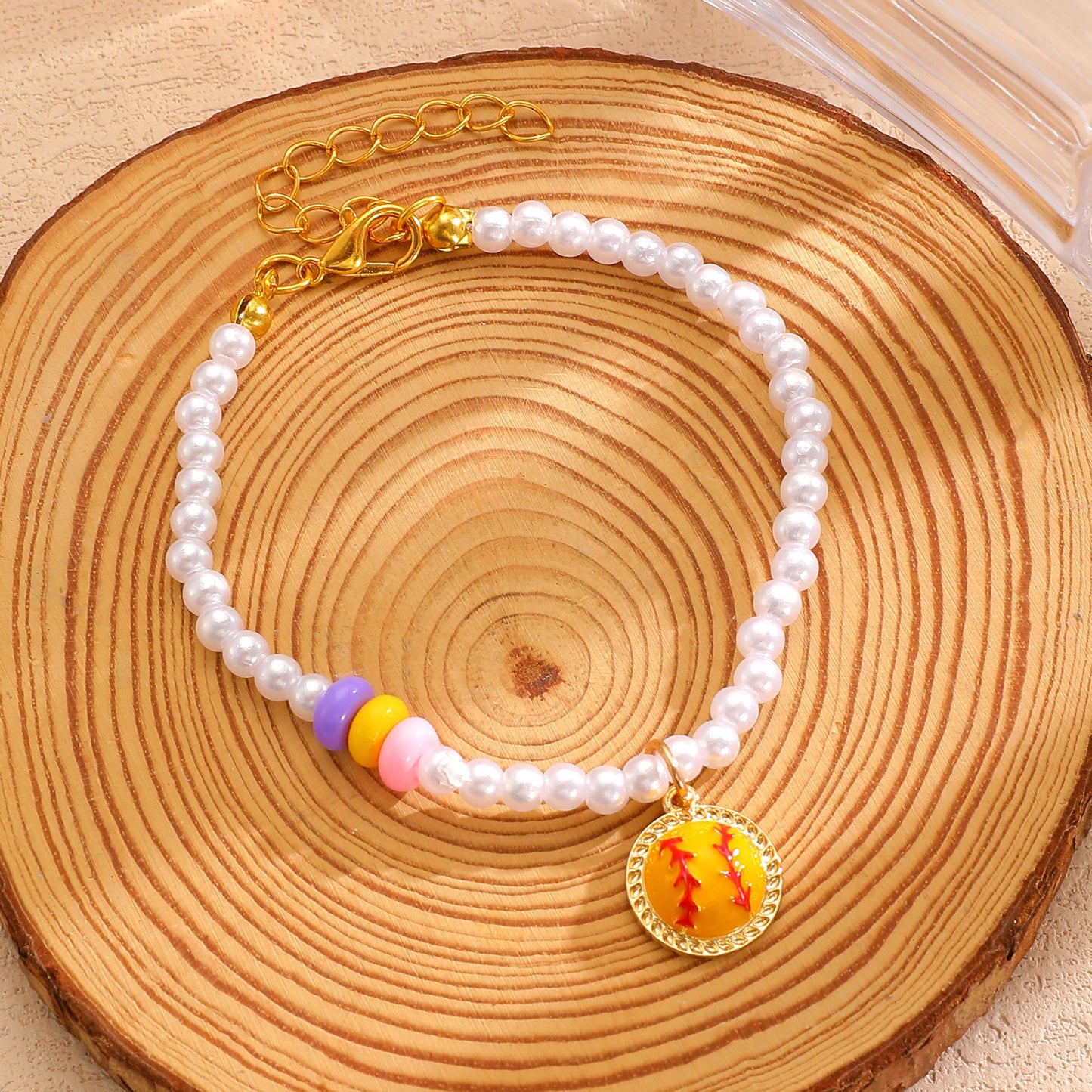 Set di Collana, Bracciale e Orecchini con Pendente a Sfera in Lega di Zinco Placcata Sportiva e Perle per Donna