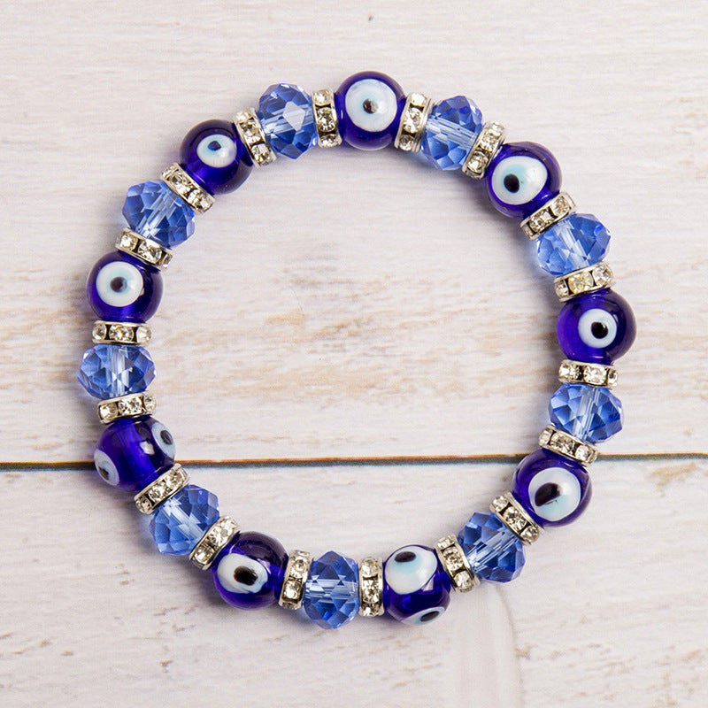 Fashion Round Evil Eye Crystal Glass Stretch Bracelet Unisex Geometric Charm