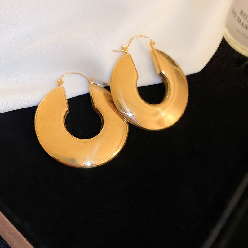 Vintage Geometric Metal Stud Earrings with Round Pearl Accents and Silver-Plated Posts for Women
