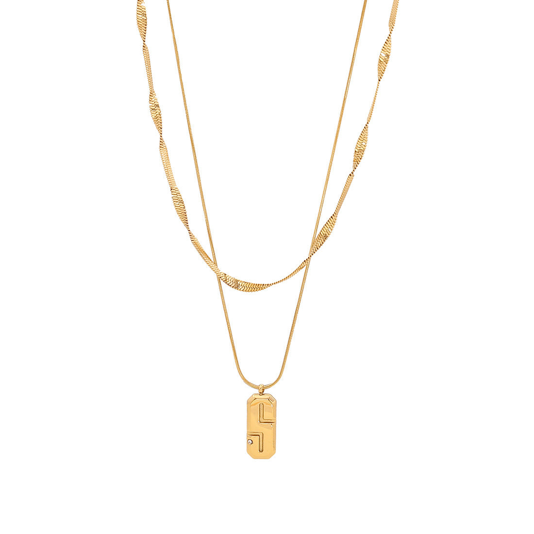Collar de Cadena de Serpiente para Mujer, de Acero Inoxidable con Doble Capa Irregular Geométrica y Acabado Bañado