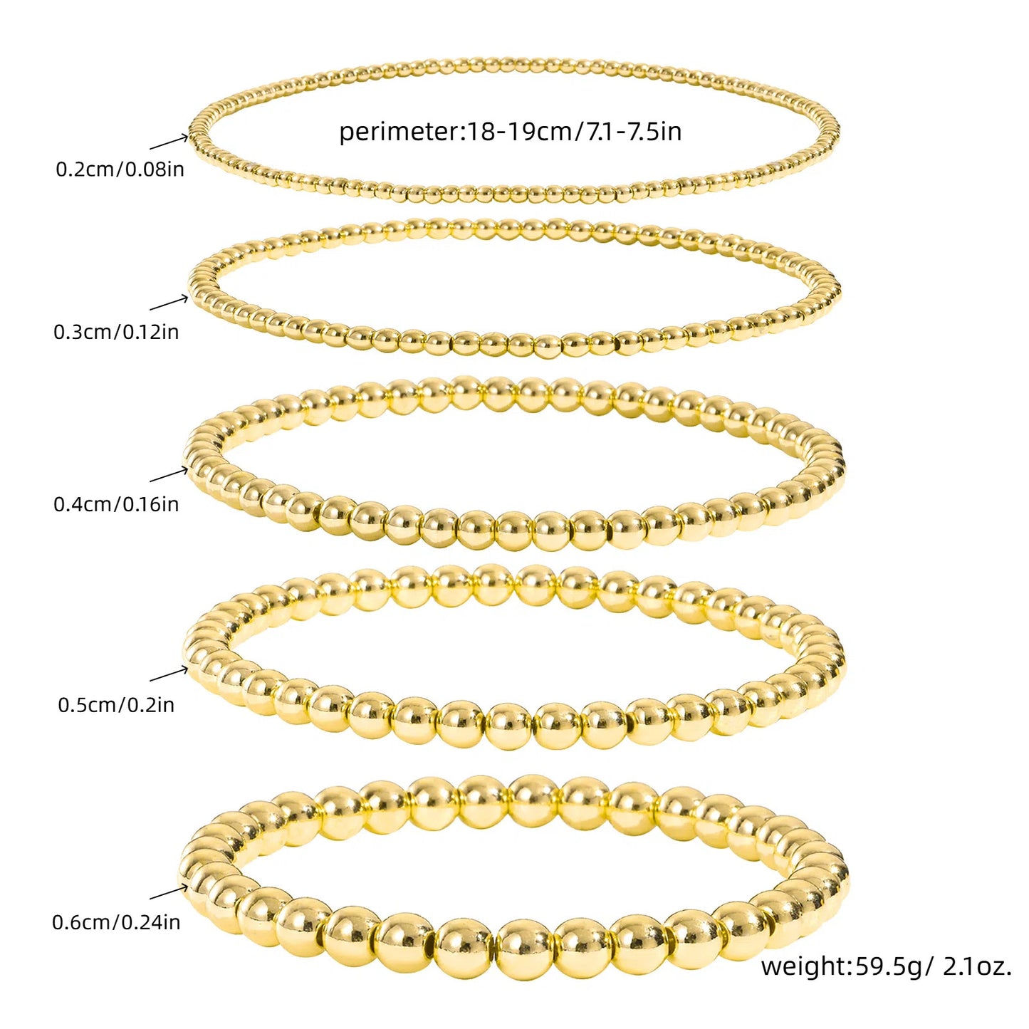 18K Gold Plated Round Brass Bead Stretch Bracelet