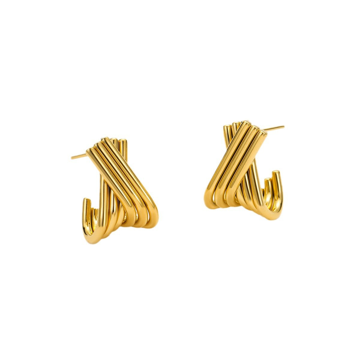 Pendientes de acero inoxidable en forma de X minimalistas con acabado chapado para mujer