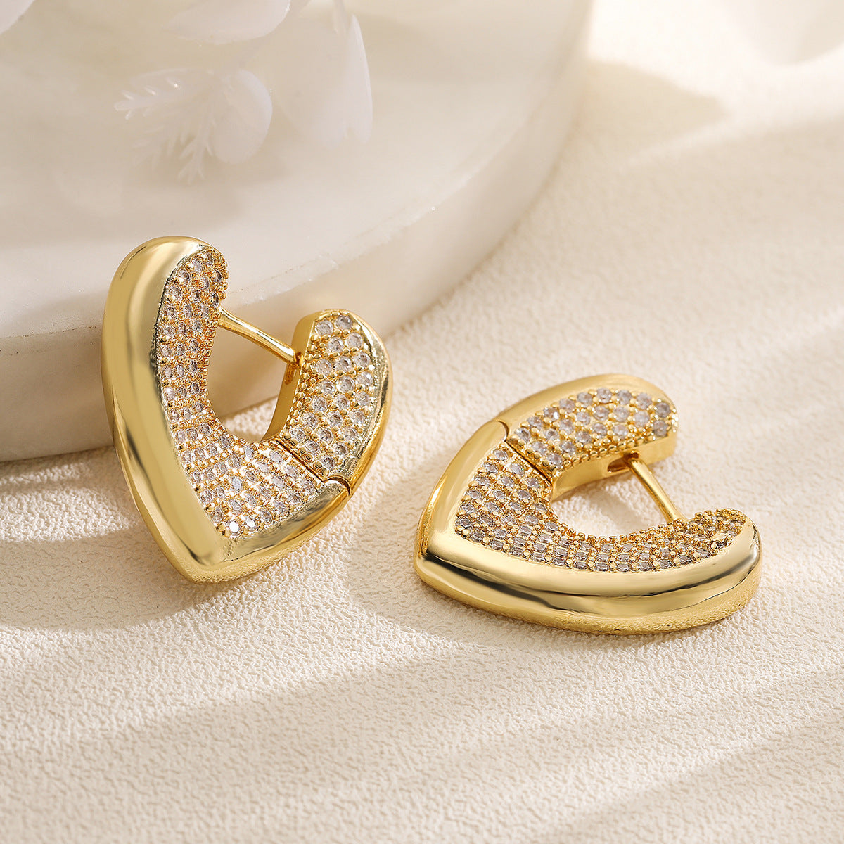 Minimalist Luxury Geometric Gold Plated Cubic Zirconia Inlay Brass Earrings for Women