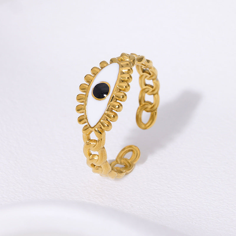 Anello personalizzato in acciaio al titanio placcato oro 18 carati con goccia a occhio di Allah per donna