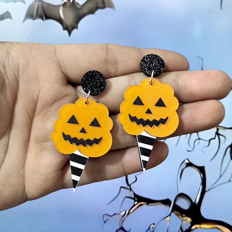 Orecchini a perno in acrilico unisex a forma di fantasma, zucca e pipistrello di Halloween, con design a cartone animato e stampa avocado