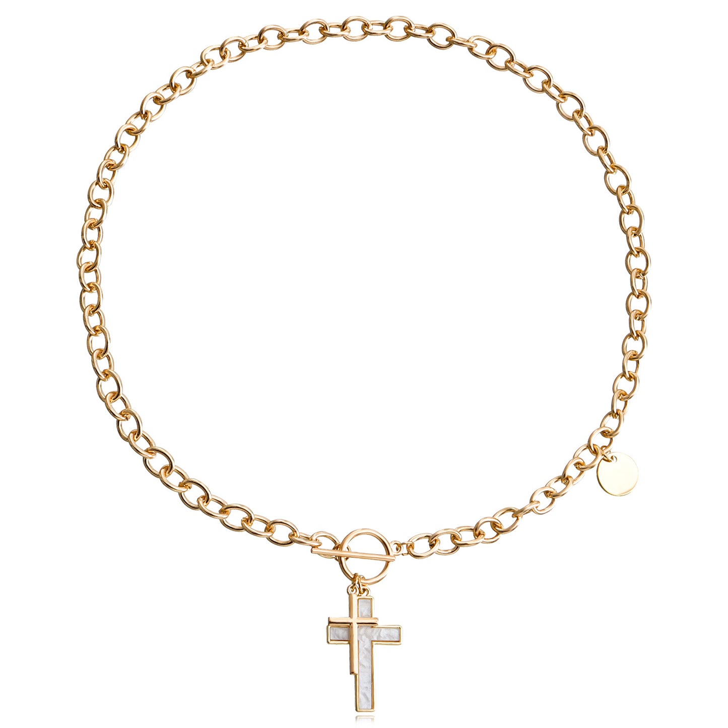 INS Style Heart and Cross Pendant Necklace for Women Alloy Chain with Electroplated Finish
