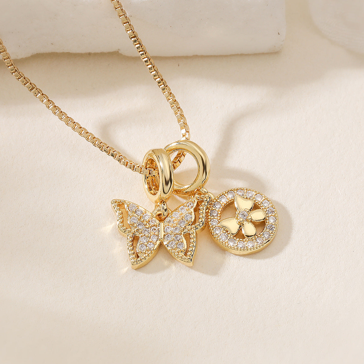 Minimalist 18K Gold Plated Brass Cubic Zirconia Butterfly Heart Pendant Necklace for Women