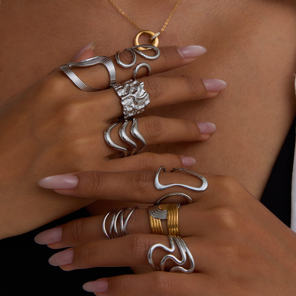Geometric Plated Stainless Steel Ring for Women