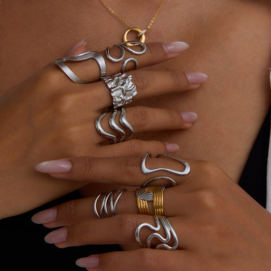 Geometric Plated Stainless Steel Ring for Women