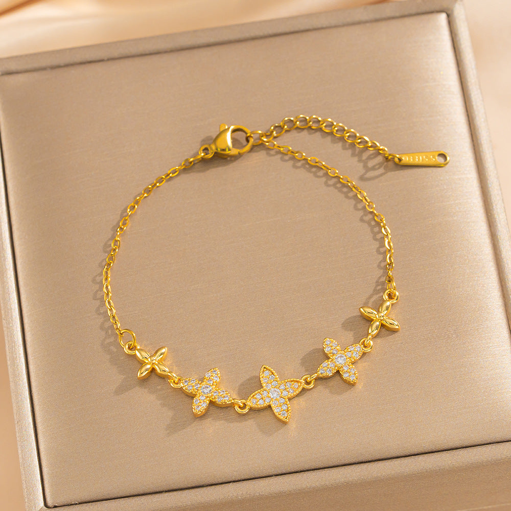 Bracciale da donna in acciaio al titanio a forma di rombo, lussuoso e minimalista, con placcatura in oro e zirconi