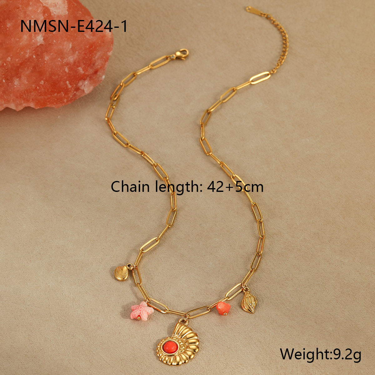 Collar moderno con temática oceánica con colgante de concha y estrella de mar, diseño geométrico, acero inoxidable, galvanizado, joyería de verano para mujer