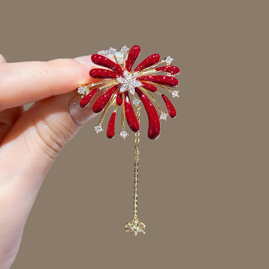 Spilla Floreale da Donna con Strass in Smalto e Dettaglio Nappa, Accessorio di Moda di Lusso per Abiti da Ufficio e Stile Vintage