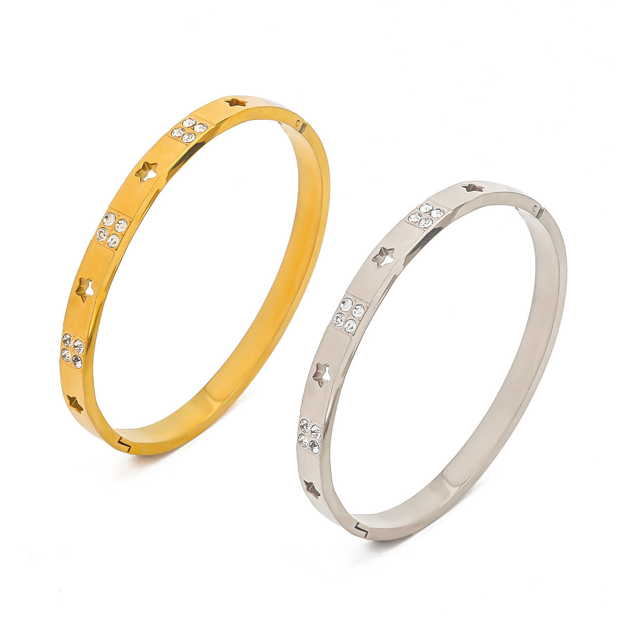 Trendy Hollow Star Square 18K Gold Plated Stainless Steel Bracelet for Women