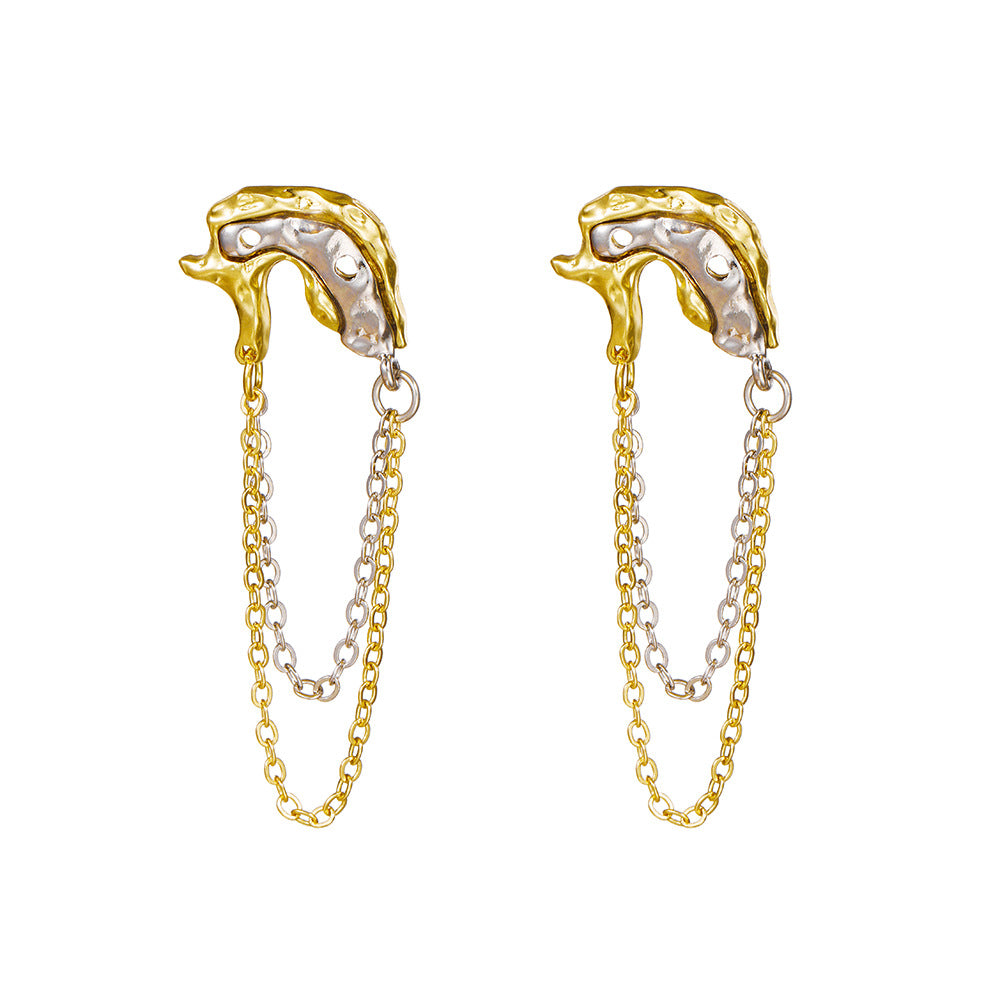Two-Tone Gold and Silver Plated Alloy Geometric Heart Tassel Earrings for Women