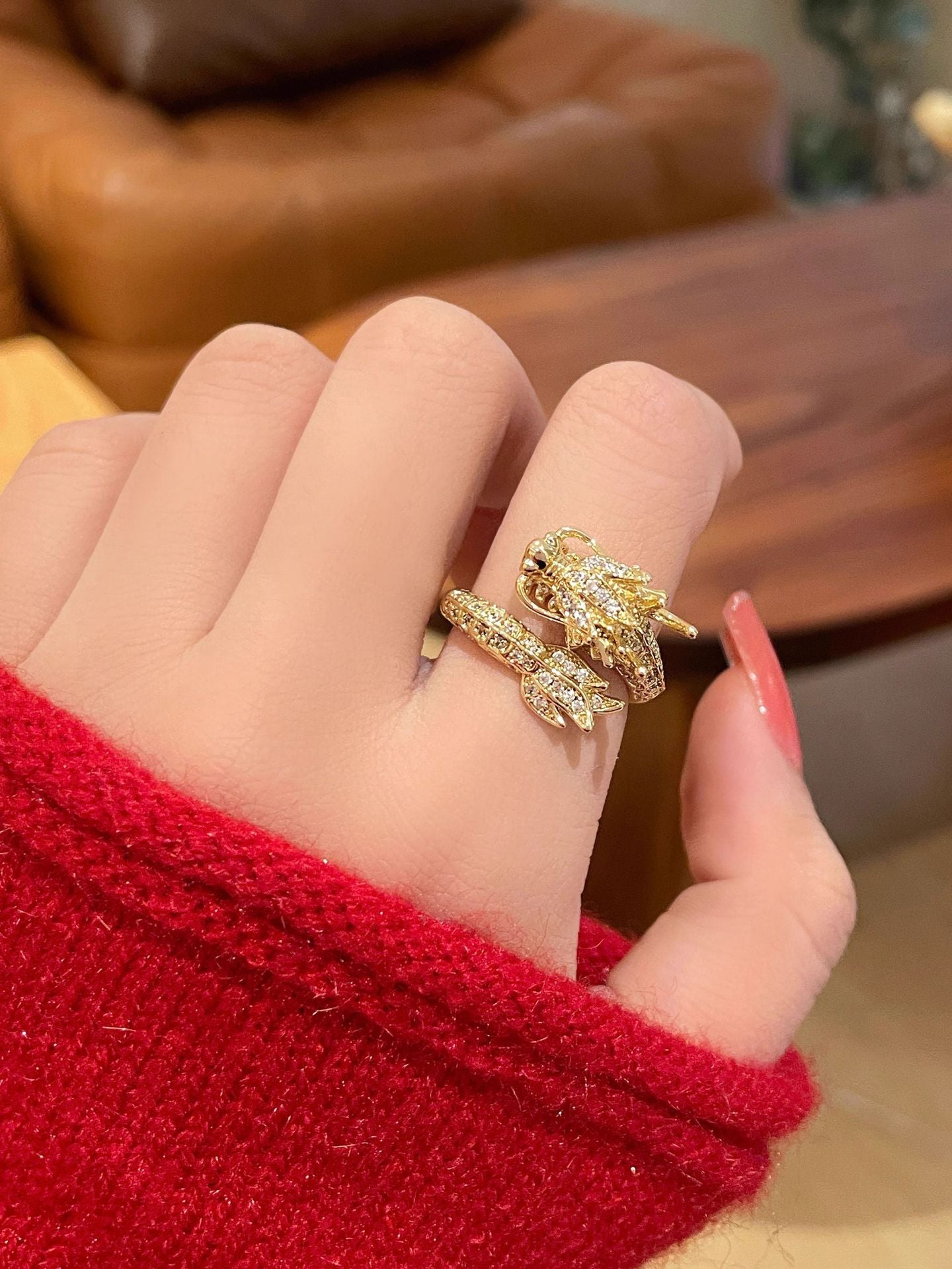Original Design Dragon Shape Copper Plated 18K Gold Tone Titanium Steel Adjustable Ring for Women and Men with Luxury Feel