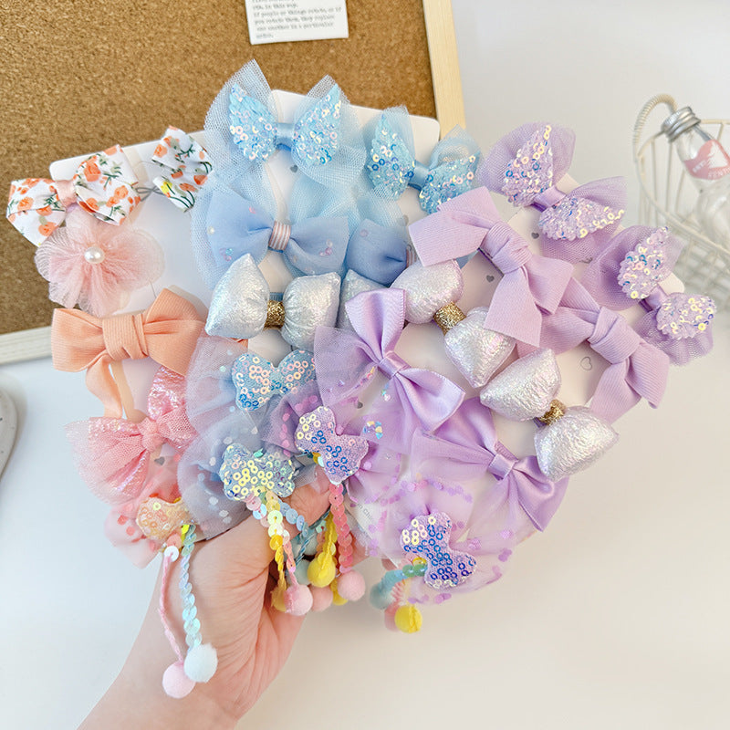 Lindas pinzas para el cabello de niña con forma de lazo y estampado floral hechas de tela de tul para trajes estilo Hanfu