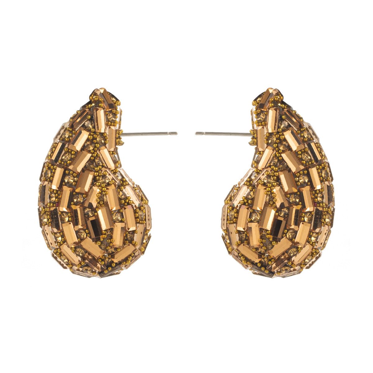 Pendientes de aleación con forma de lágrima, diseño artístico vintage, incrustaciones de diamantes de imitación y diseño de color degradado