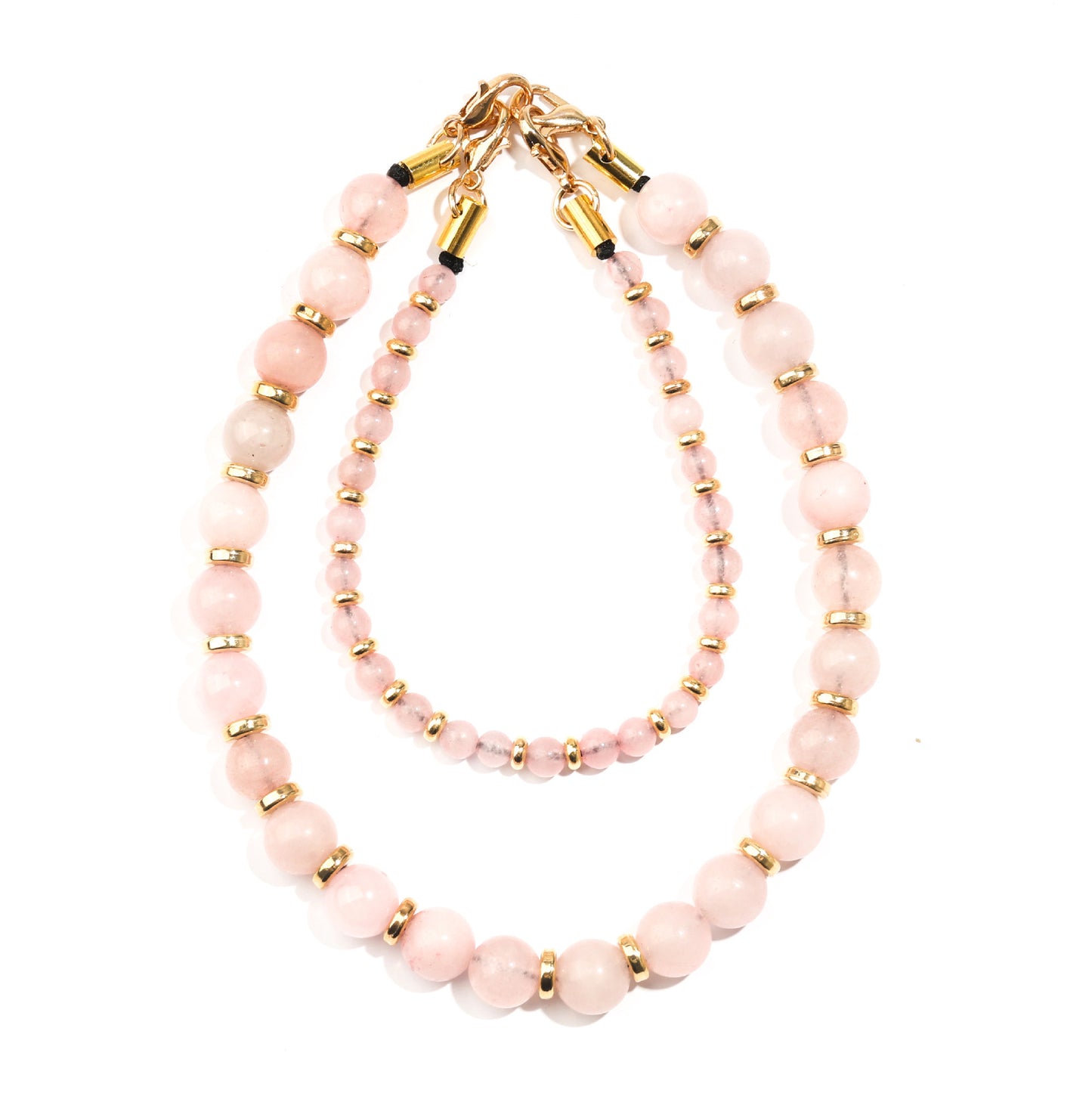 Minimalist Natural Agate and Pink Crystal Beaded Phone Chain with Gold Spacers