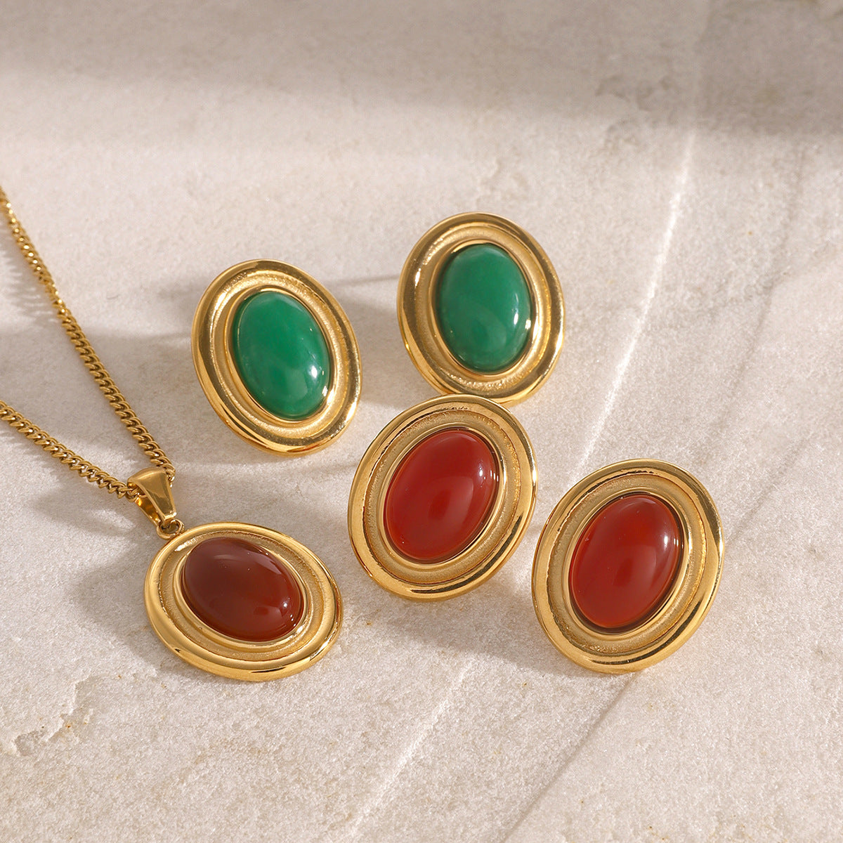 Collana Pendente Geometrica in Acciaio Inossidabile con Intarsio in Agata Rossa da Donna, Gioielli Minimalisti di Moda Elettroplaccati