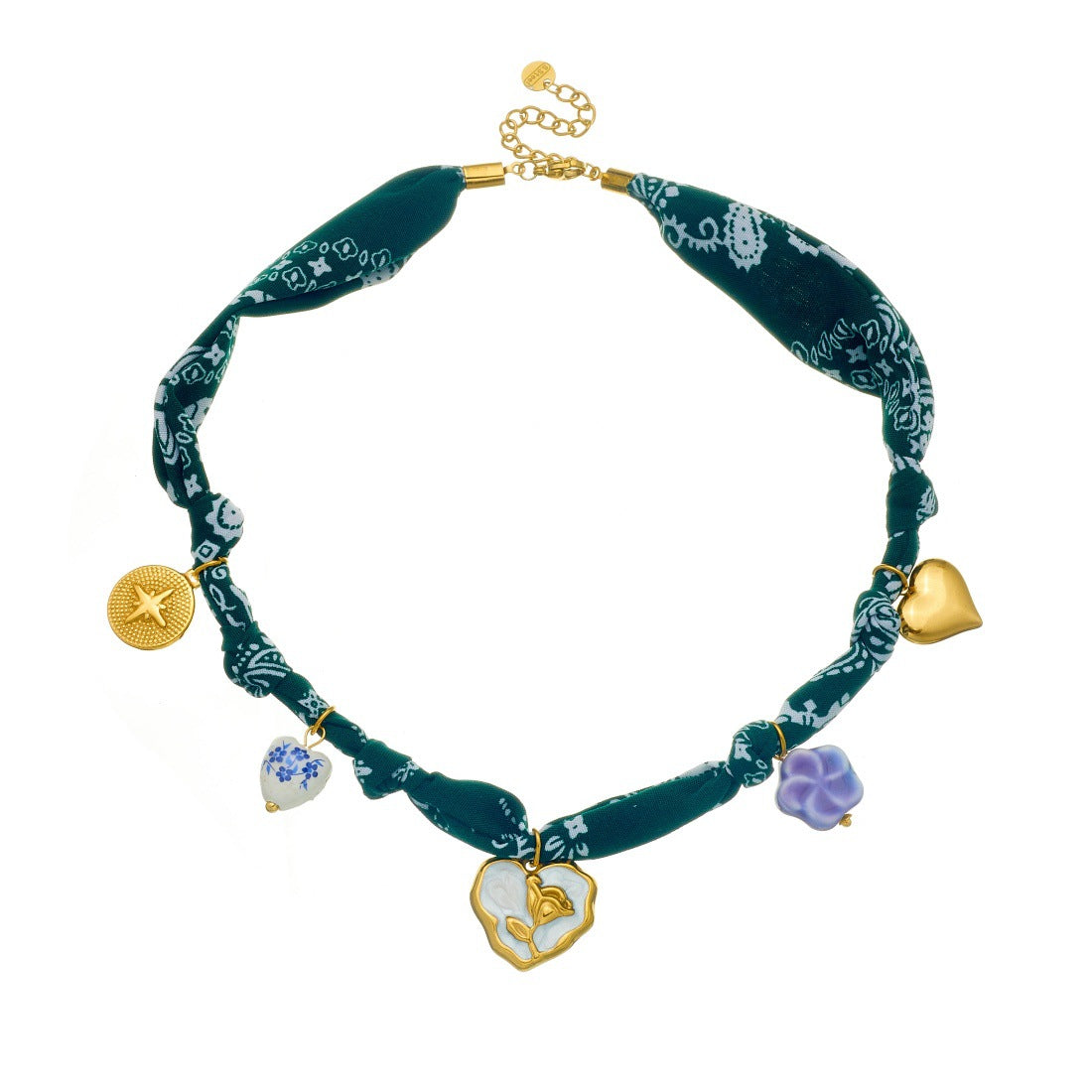 Bohemian Ethnic Vintage Gold Plated Drip Oil Floral Heart Stainless Steel Rope Chain Necklace for Women