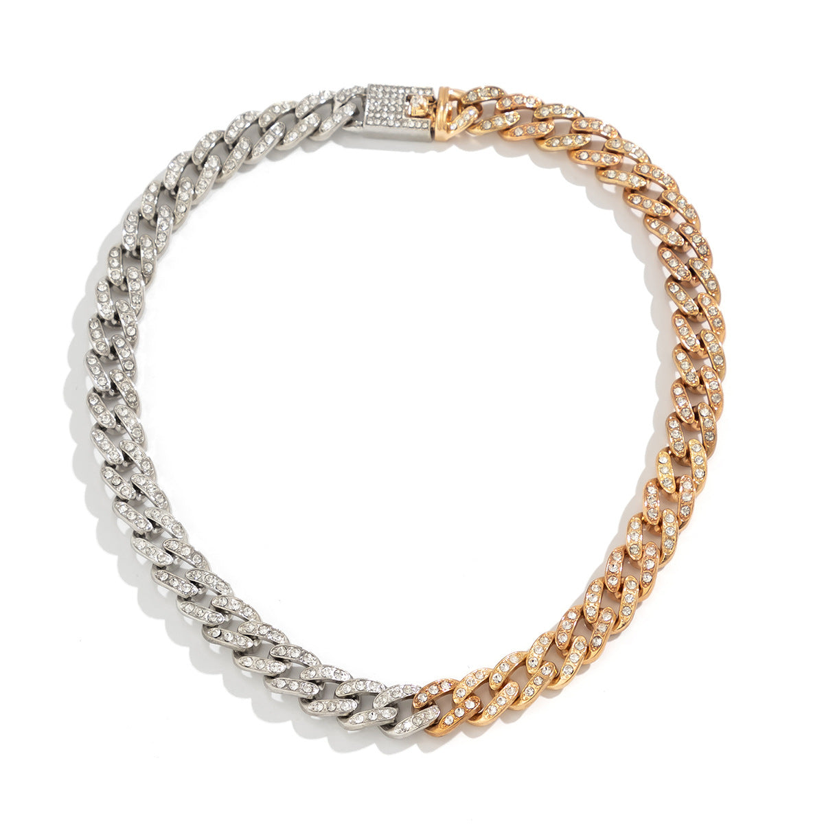 Punk Geometric Cuban Link Necklace for Women Made of Alloy with Rhinestone Inlay