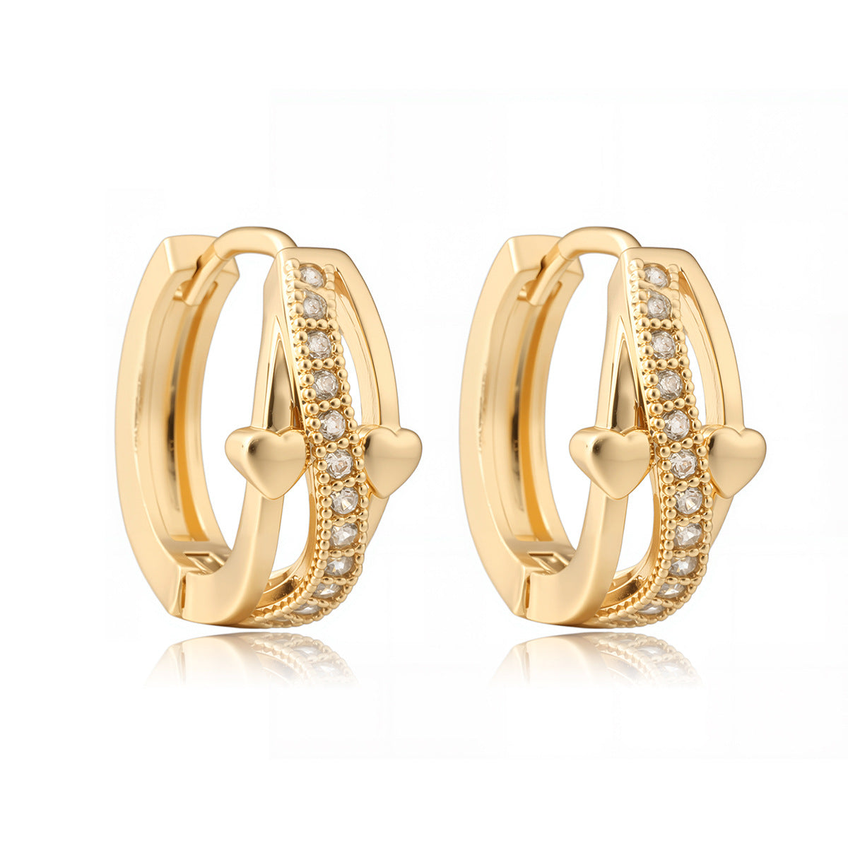 Orecchini a cerchio geometrici in rame con placcatura in oro 18 carati e intarsio in zirconi per donna, accessorio di moda di ispirazione vintage